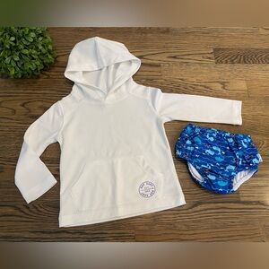 i play. Blue Whale Swim Diaper & White Gap Hooded Rash Guard Sz 18mo